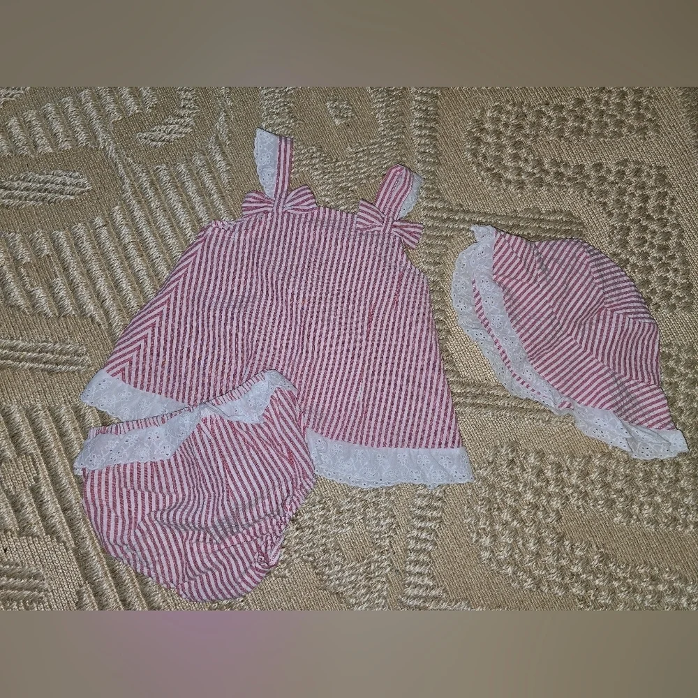 Madison Pink and White Striped Kids Dress with Lace
